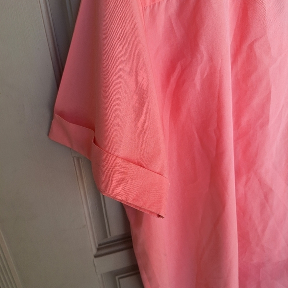 Basic Editions Plus Sz22W Melon Pink Short Sleeves Collar Button Down Cotton - Picture 8 of 10